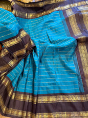 Peacock Blue and Brown Pure Kanchi Pattu