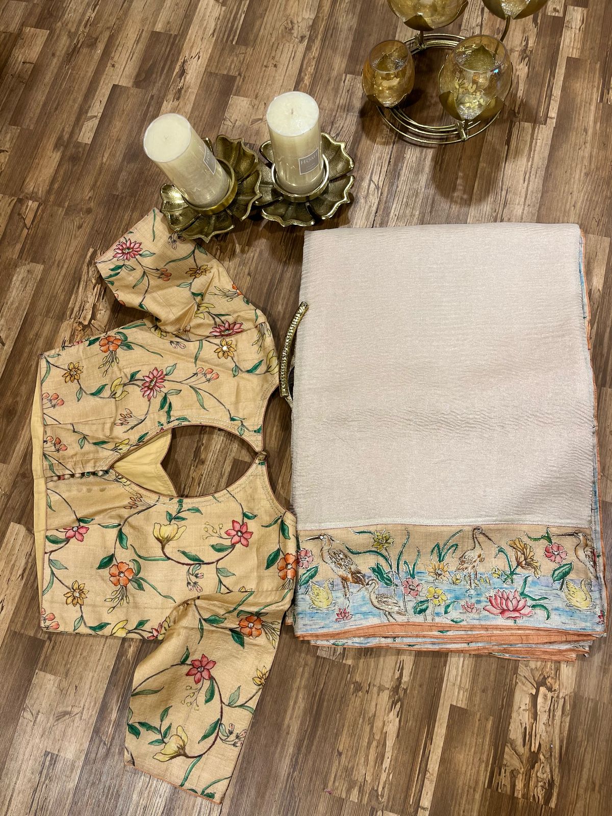 Cream Crushed Tissue Designer Organza