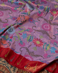 Soft Lavender And Red Pure Real Zari Exclusive Kota