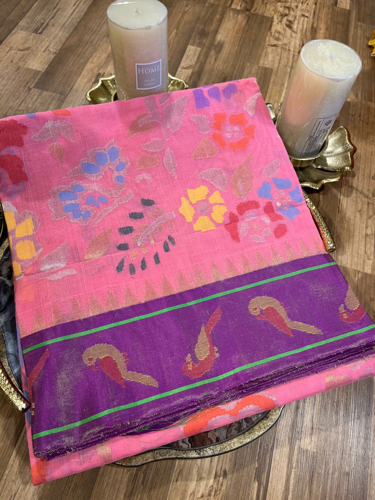 Pink and Purple Tissue Paithani Border