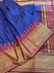 Blue Checkered Ikkat Pattu