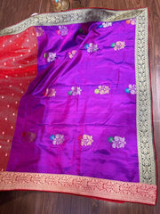 Red and Purple Combination Fancy Kota and Banaras Fusion