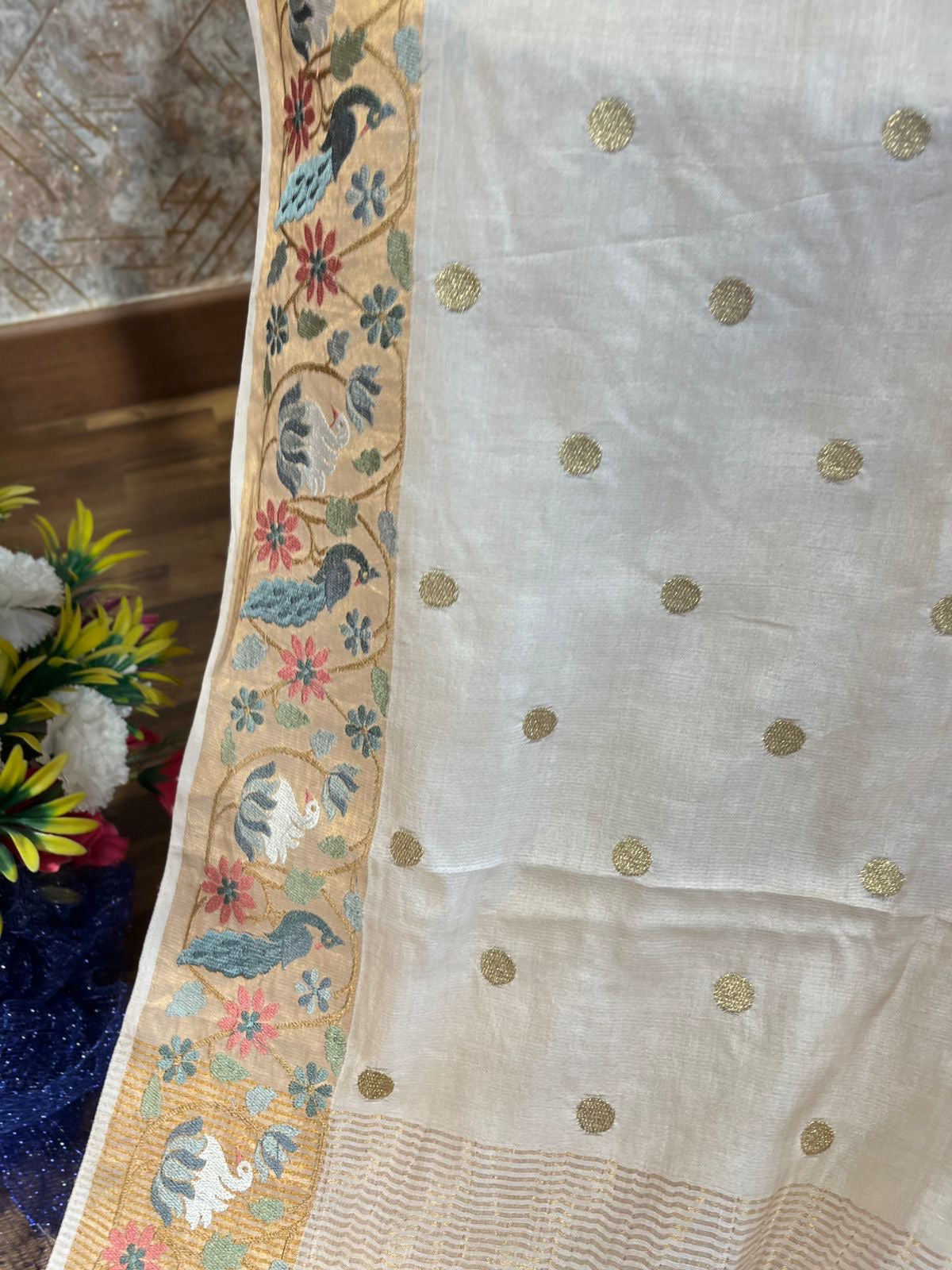 Cream Shade Pure Tussar Saree