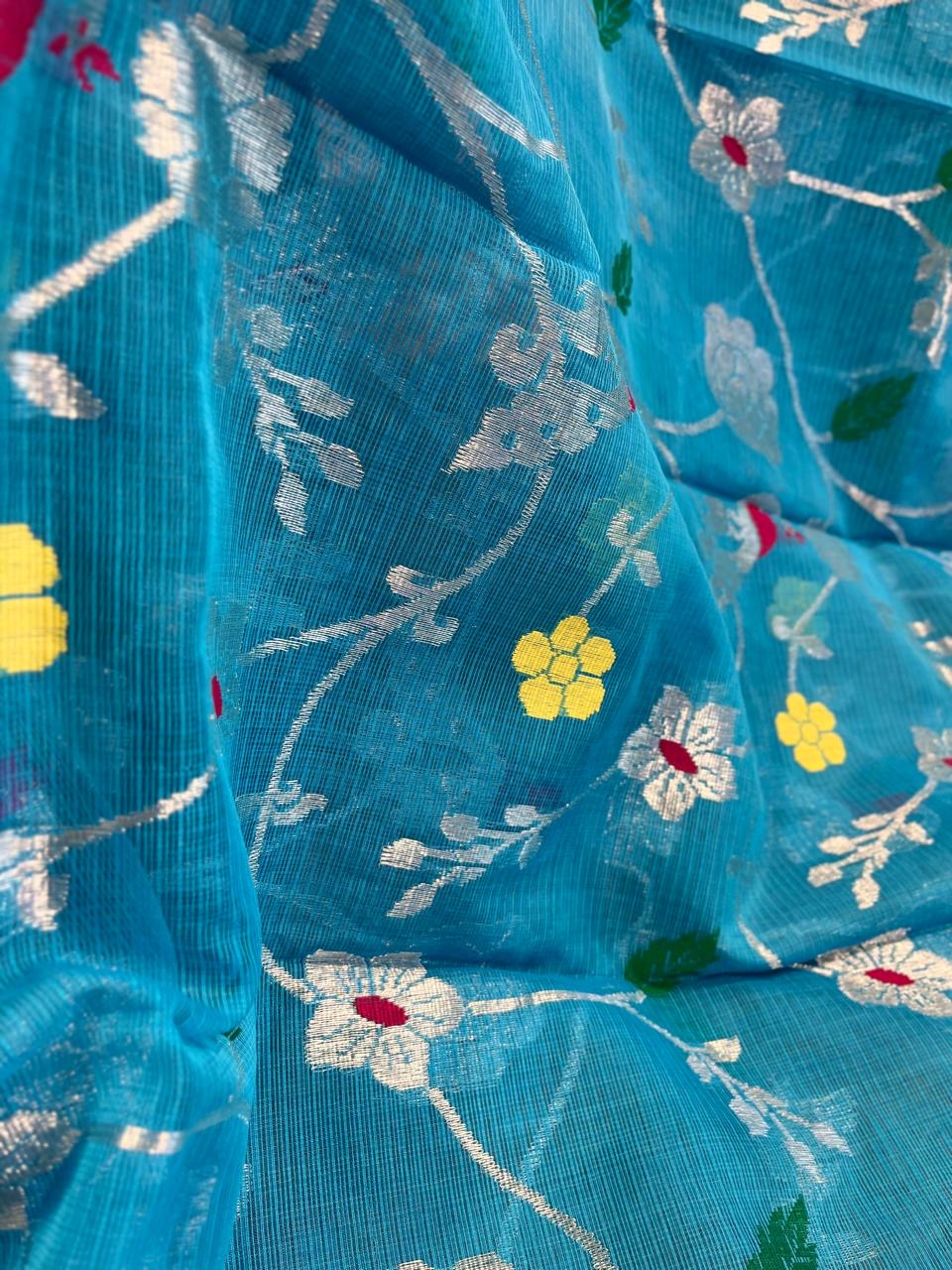 Designer All Over Jaal Pure Zari Kota Saree with Contrast Blouse