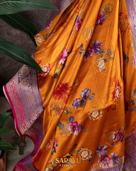 Orange Statement Designer Banarasi Mashru Designer Digital Silks