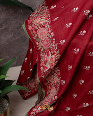 Brick Red Pure Tussar Silk