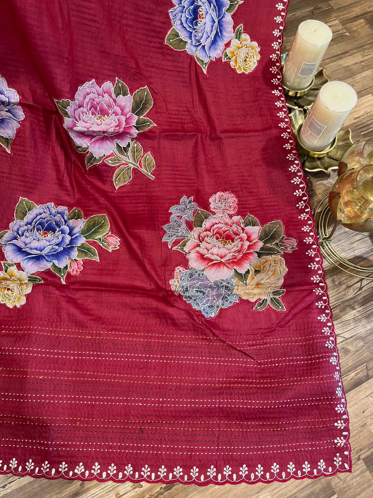 Maroon Red Green Tussar