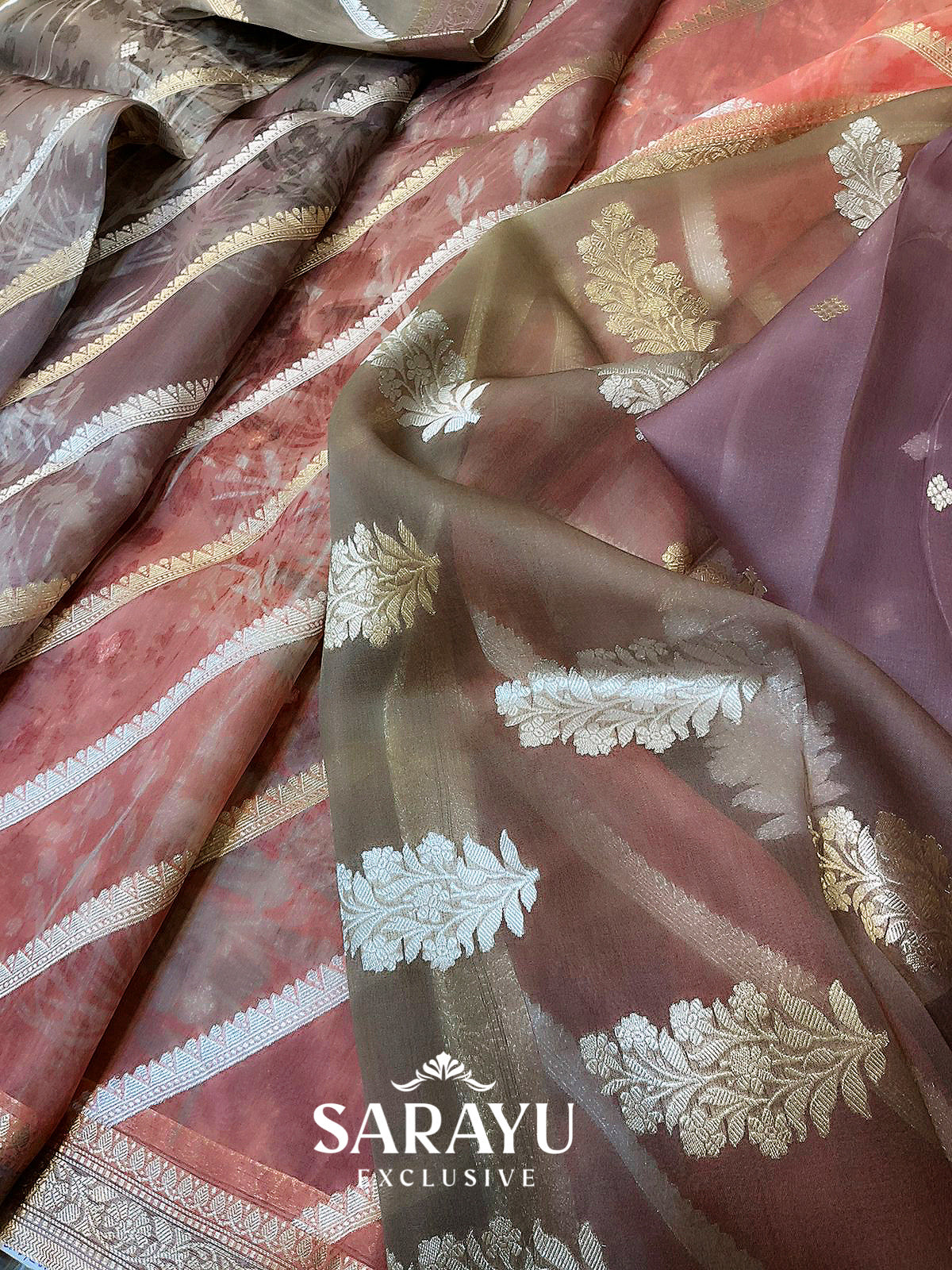 Mauve Handwoven Organza Pure Silks