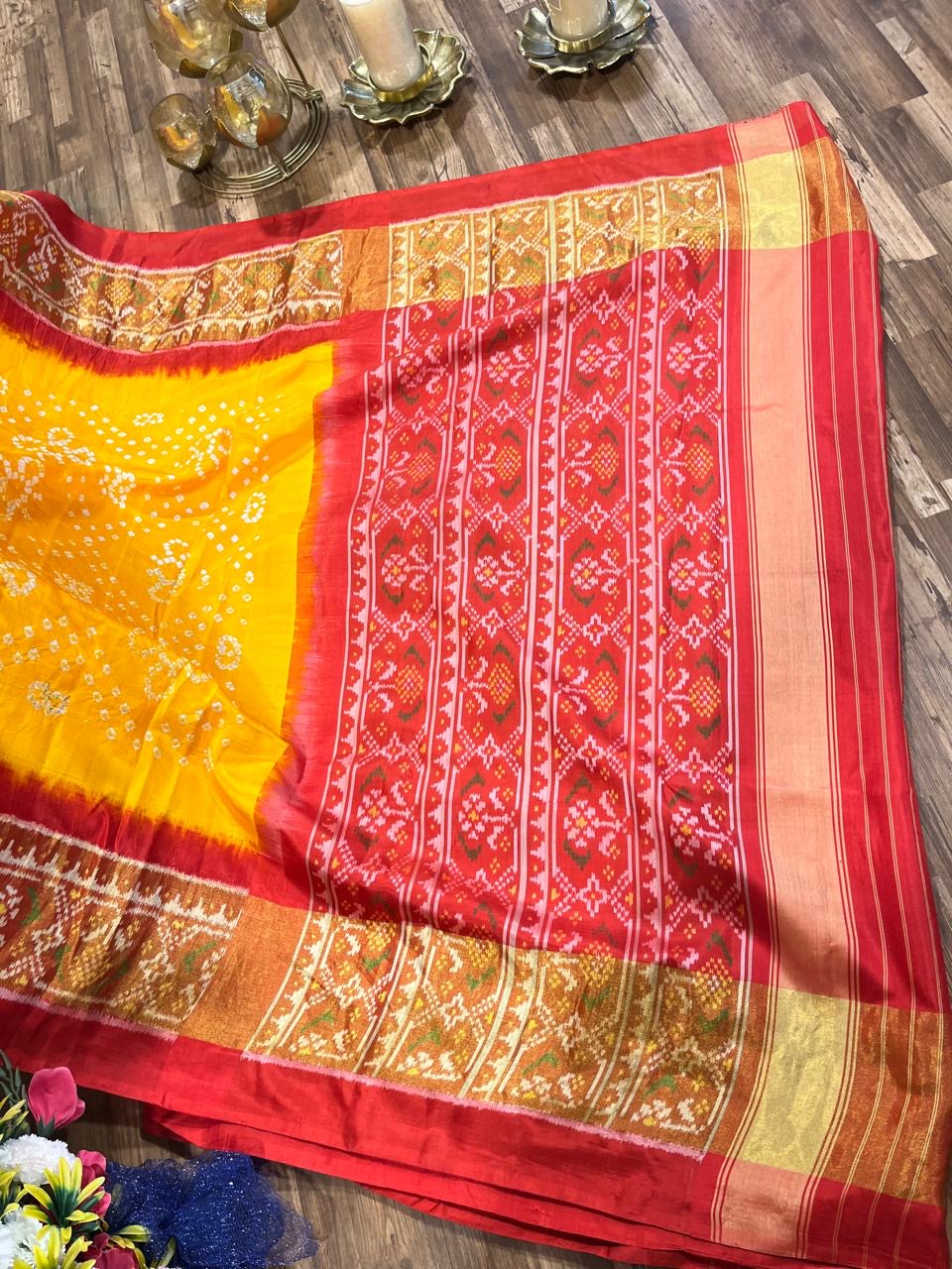 Bright and Beautiful Designer Hand Bandhini on Ikat