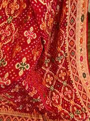 Red Double Bordered Banarasi Bandhini Georgette