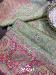 Pista Green Exclusive Meena Weave Soft Drape Tissue Kanchi Pattu