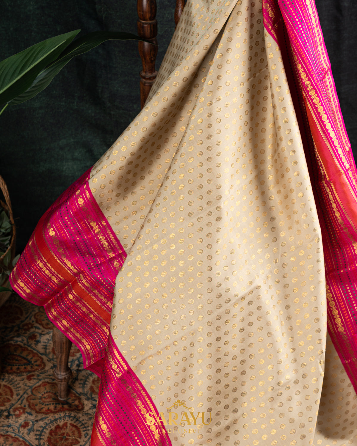 Sandle and Pink Combination Kanchi Silk