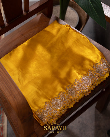 Yellow Italian German silk designer saree