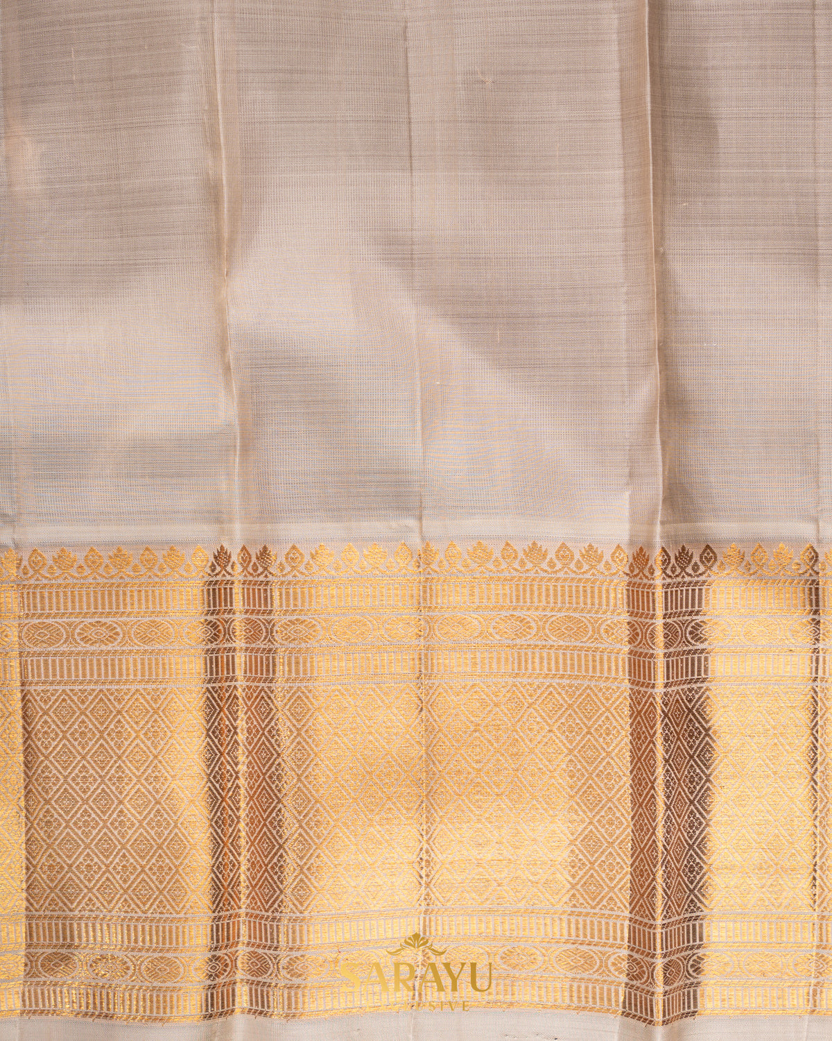 Rich Bottle Green and Cream Pure Kanchi Silk