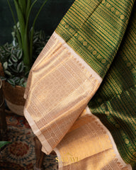 Rich Bottle Green and Cream Pure Kanchi Silk