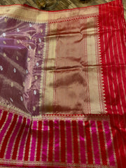 Lavender /Mauve Mix and Red Kora Tissue Banarasi