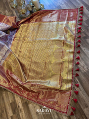 Exclusive Designer Mauve and Red Pure Kanchi Silk