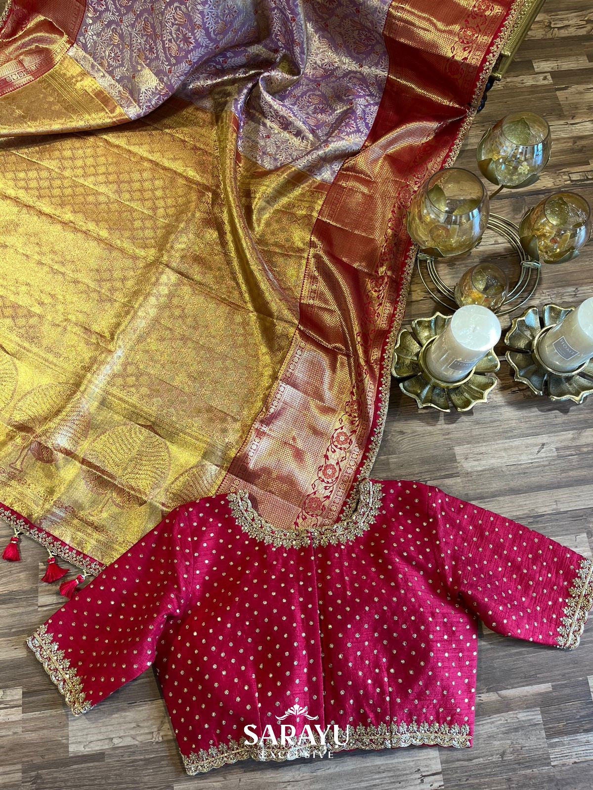 Exclusive Designer Mauve and Red Pure Kanchi Silk