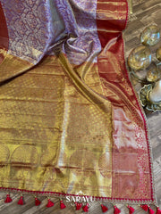 Exclusive Designer Mauve and Red Pure Kanchi Silk