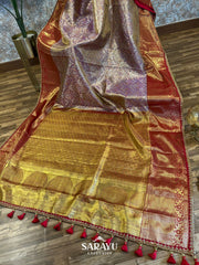 Exclusive Designer Mauve and Red Pure Kanchi Silk