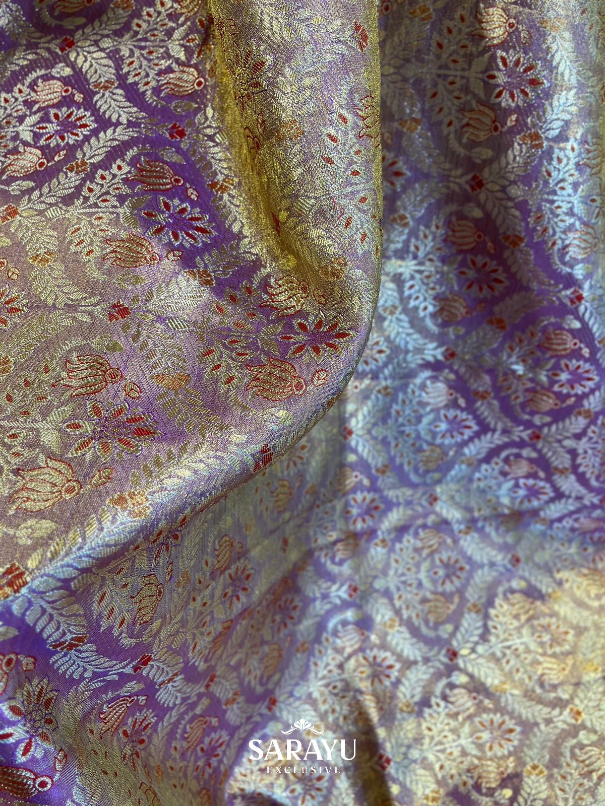 Exclusive Designer Mauve and Red Pure Kanchi Silk