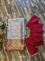 Exclusive Designer Mauve and Red Pure Kanchi Silk