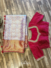 Exclusive Designer Mauve and Red Pure Kanchi Silk