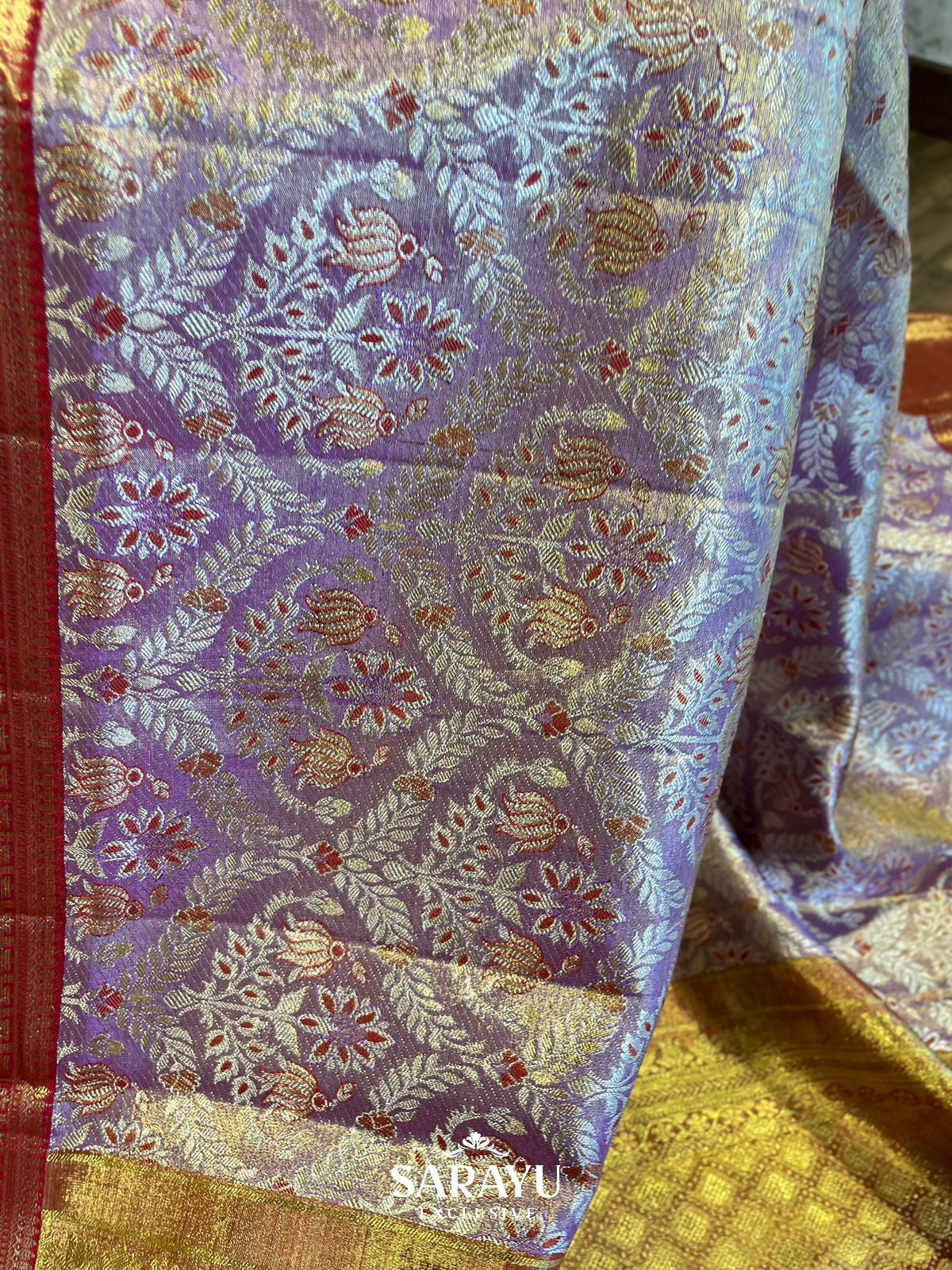 Exclusive Designer Mauve and Red Pure Kanchi Silk
