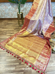 Exclusive Designer Mauve and Red Pure Kanchi Silk