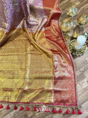 Exclusive Designer Mauve and Red Pure Kanchi Silk