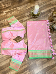 Baby Pink Maharani Pure Silk Paithani