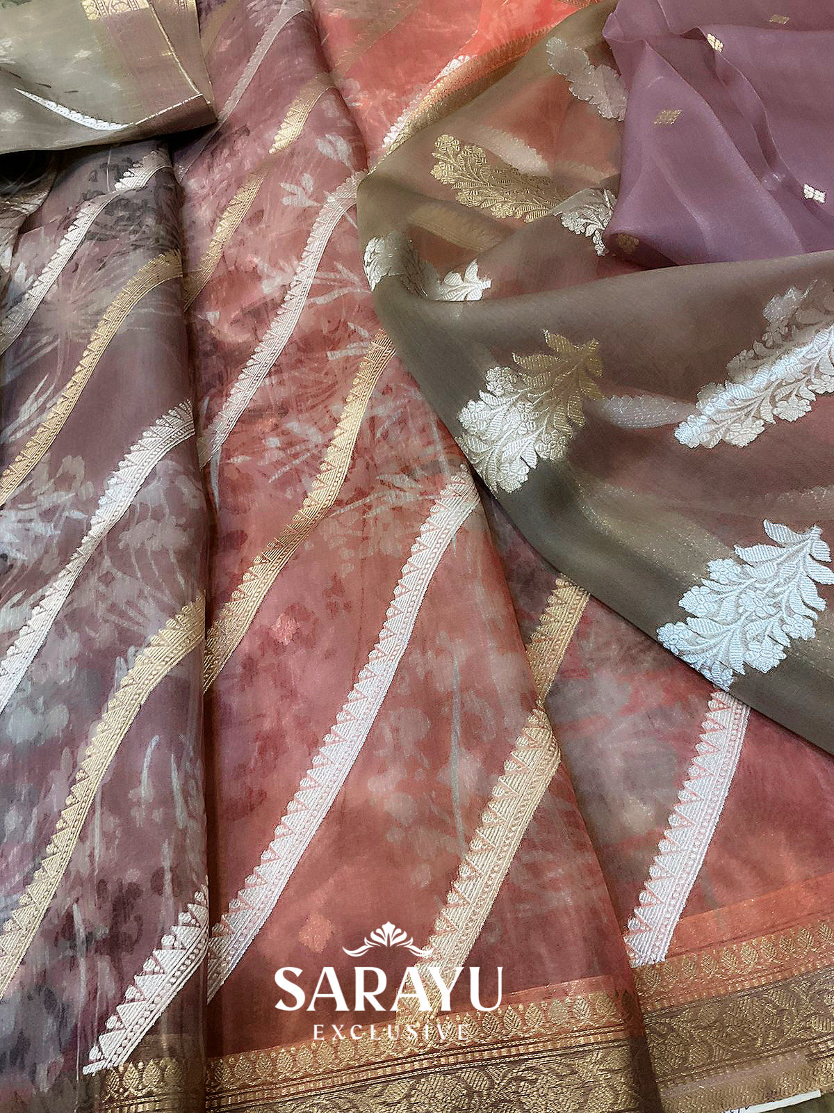 Mauve Handwoven Organza Pure Silks