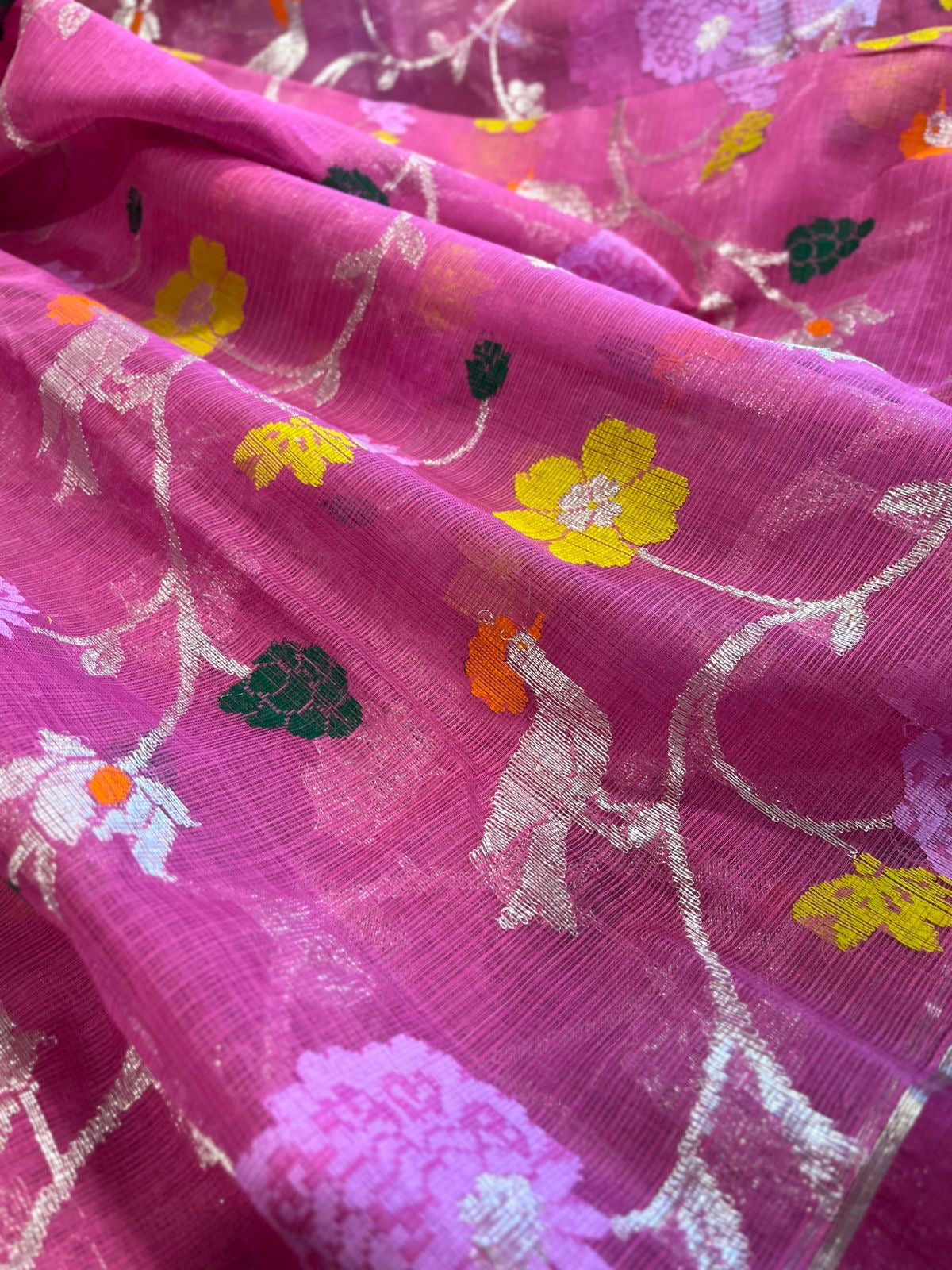 Designer All Over Jaal Pure Zari Kota Saree with Contrast Blouse