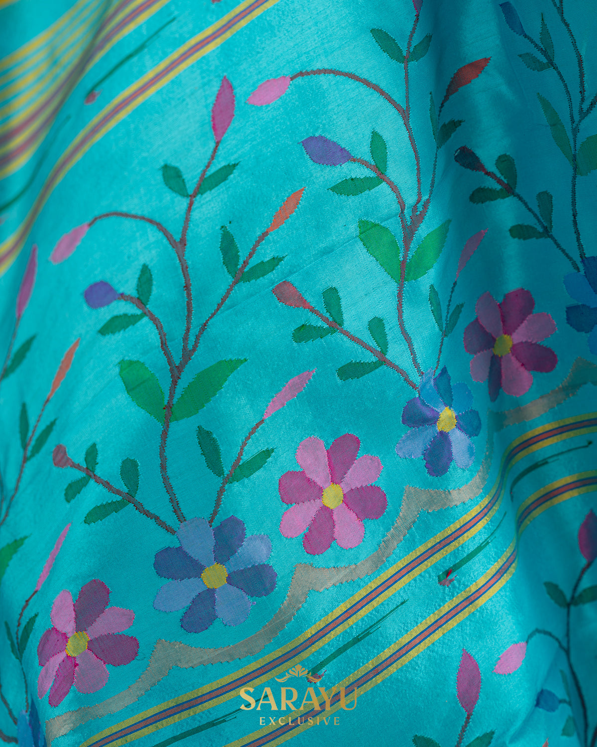 Yellow and Coppersulphate Pure Paithani Half Overall Saree