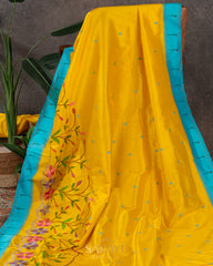 Yellow and Coppersulphate Pure Paithani Half Overall Saree