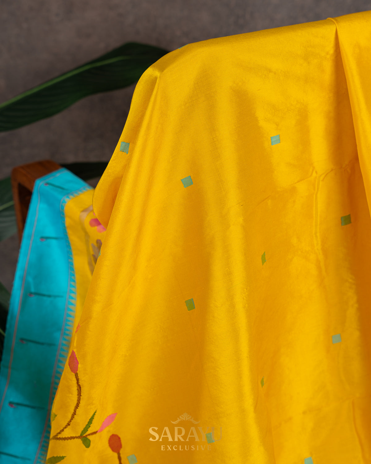 Yellow and Coppersulphate Pure Paithani Half Overall Saree