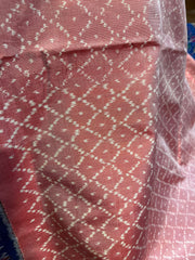 Pink & Navy Twill Ikat Saree with Cross Stitch Floral Embroidery Border