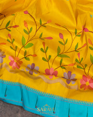 Yellow and Coppersulphate Pure Paithani Half Overall Saree