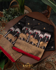 Black Designer Chanderi Pure Silk