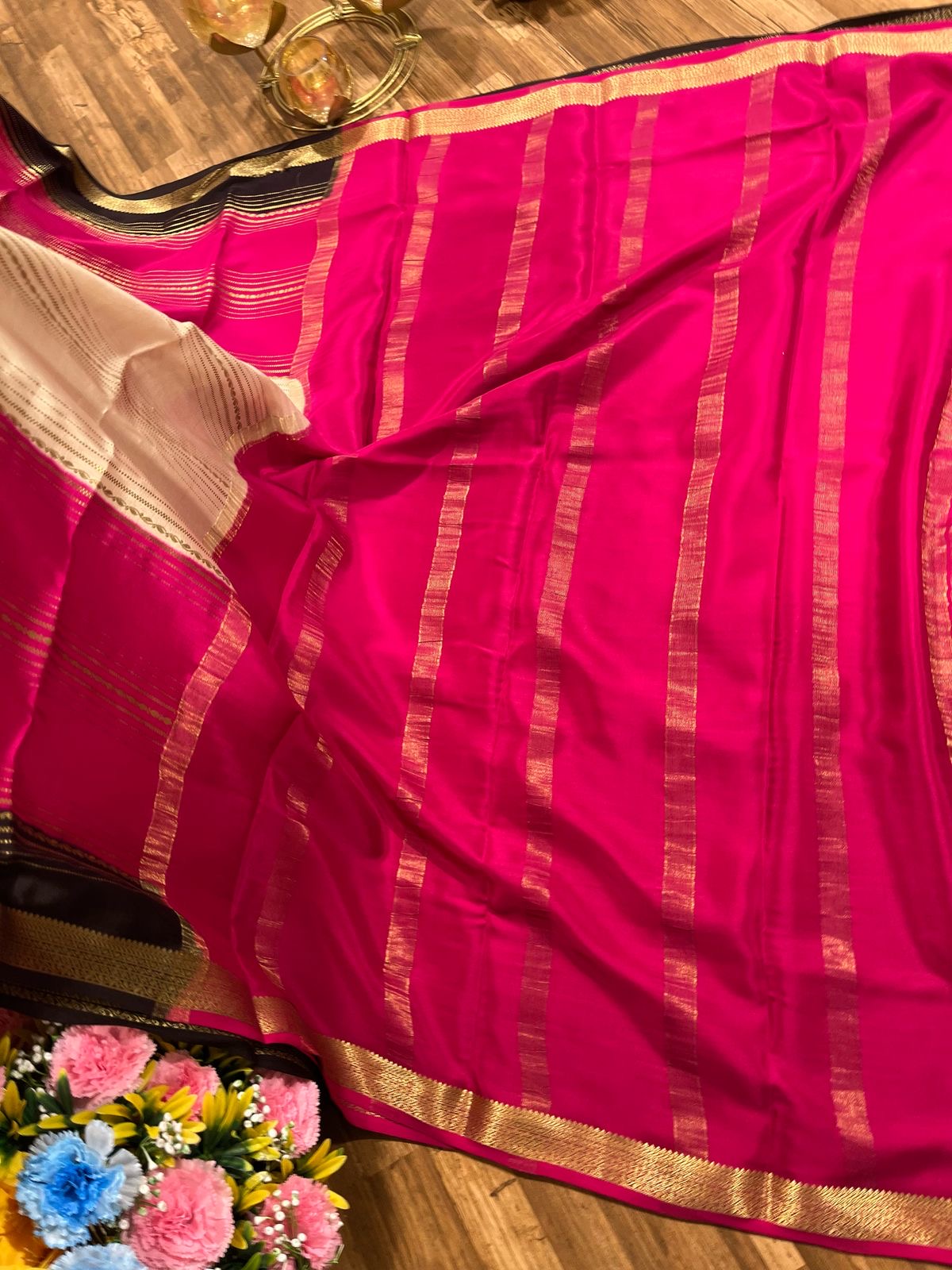 Half white and Black Premium Mysore Silk