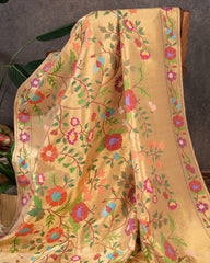 Beige Masterweaved Pure Silk Tissue Paithani All Over Saree