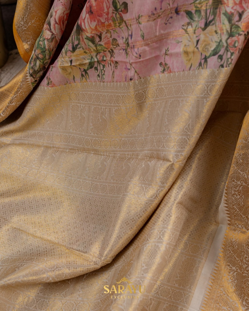 Soft Pink and Musturd Yellow Pure Kanchi Digital