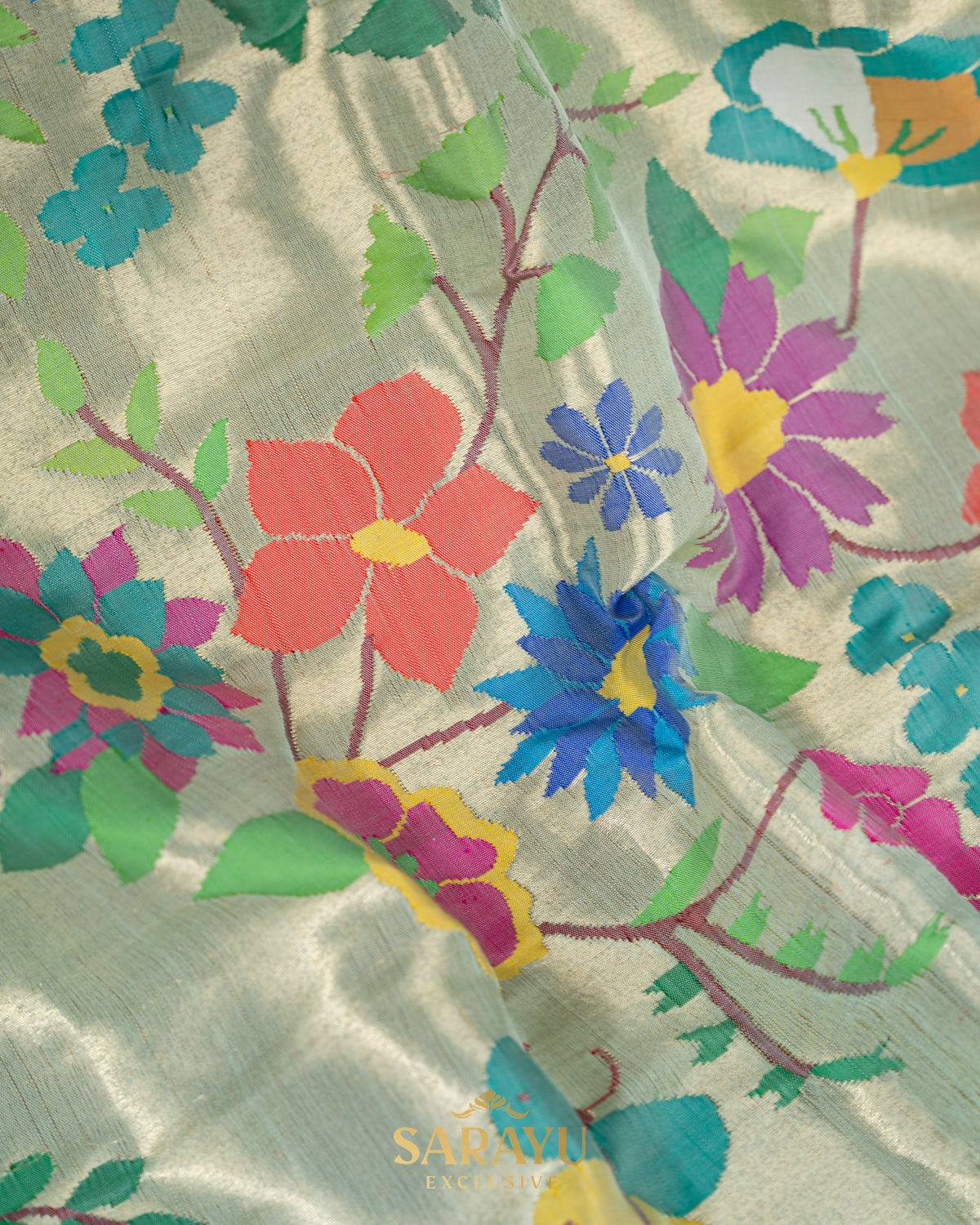 Ice Blue Pure Tissue Paithani All Over Saree