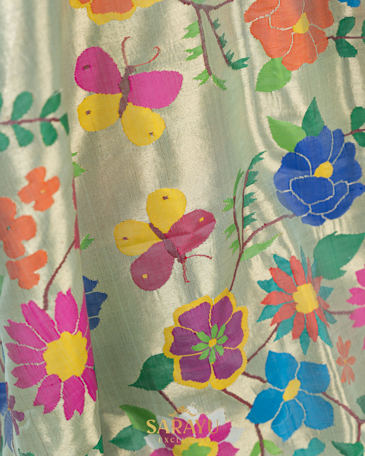 Ice Blue Pure Tissue Paithani All Over Saree