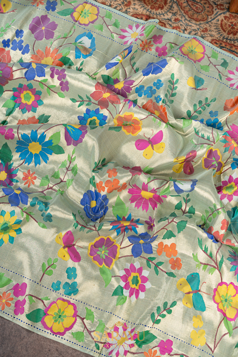 Ice Blue Pure Tissue Paithani All Over Saree