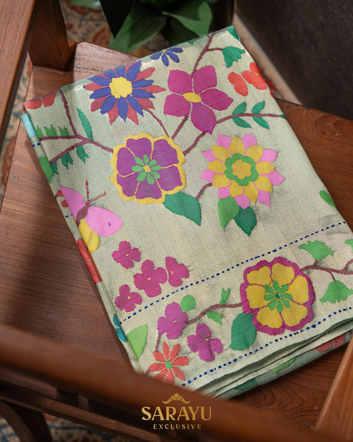 Ice Blue Pure Tissue Paithani All Over Saree