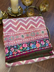 Twill Ikkat Machine Embroidered Saree