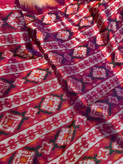 Twill Ikkat Machine Embroidered Saree