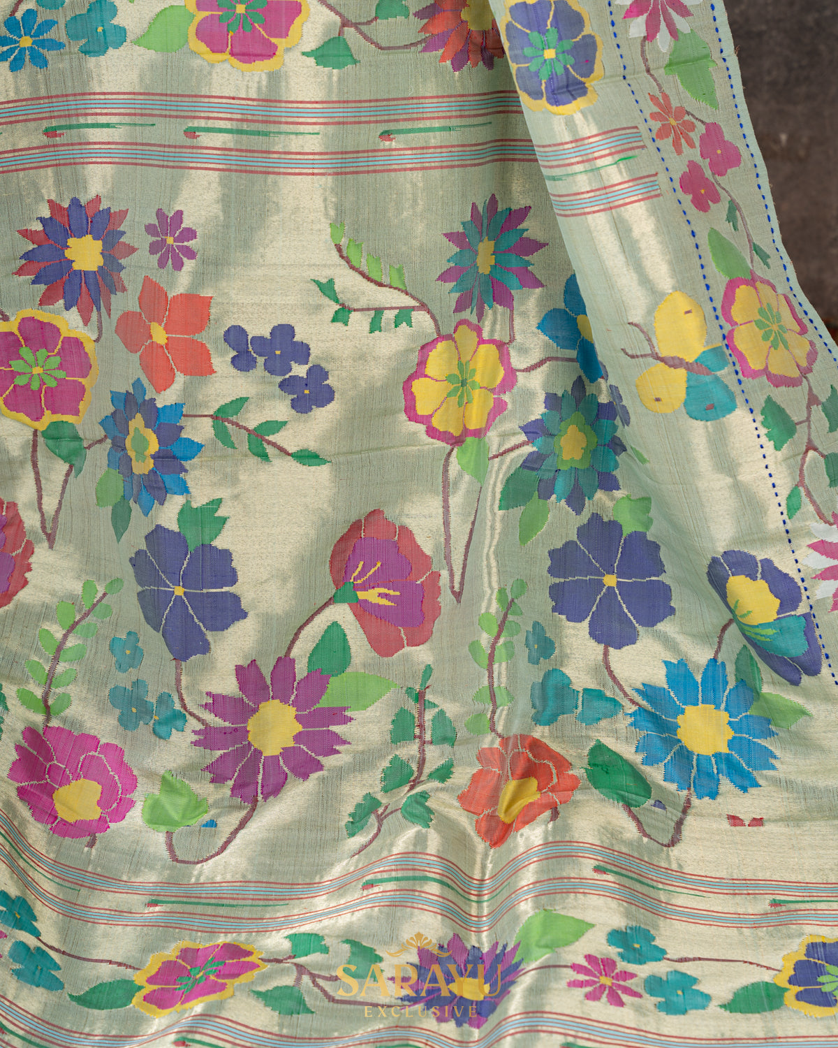 Ice Blue Pure Tissue Paithani All Over Saree