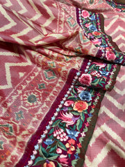 Twill Ikkat Machine Embroidered Saree